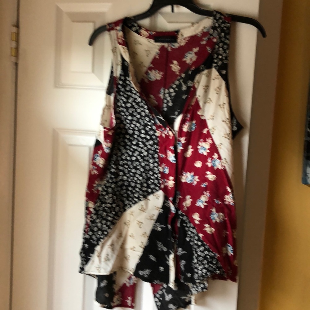 Sanctuary Patchwork Sleeveless Shirt Hidden Button